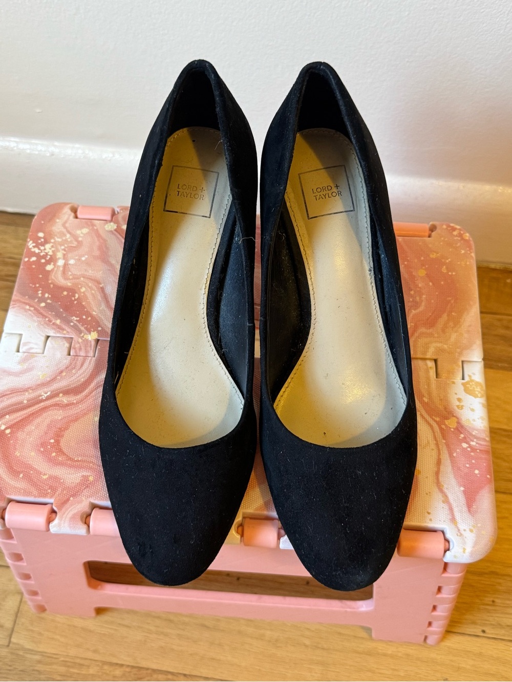 Lord & Taylor Black Suede Classic Round-Toe Pumps